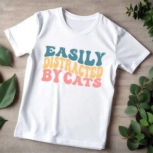Easily Distracted By Cats Shirt for Cat Lovers, Cute Gift, Graphic Cat Shirt